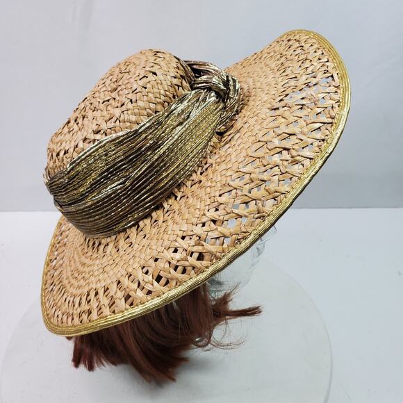 NWT Whittall & Shon Straw Hat Sun Derby Formal Gold Knotted Wrap - Picture 2 of 9